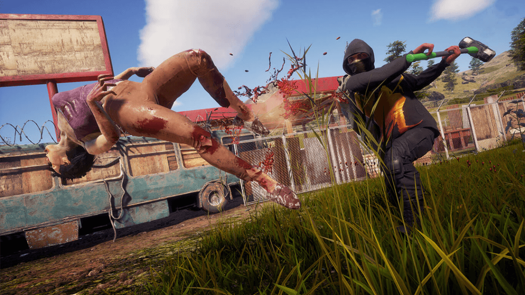 screenshot of a player character hitting a zombie with a two-handed weapon