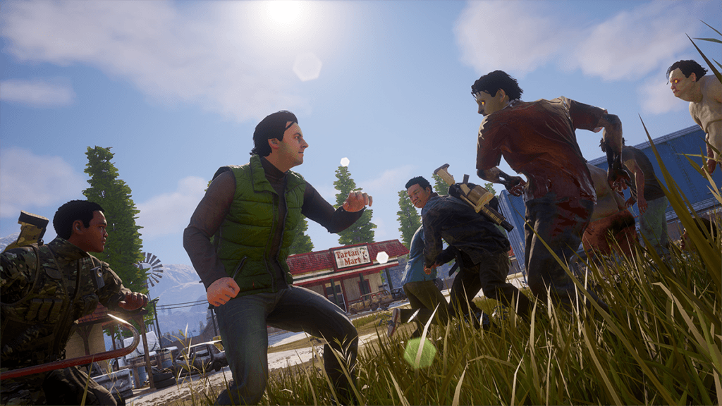 screenshot of multiple player characters fighting zombies together