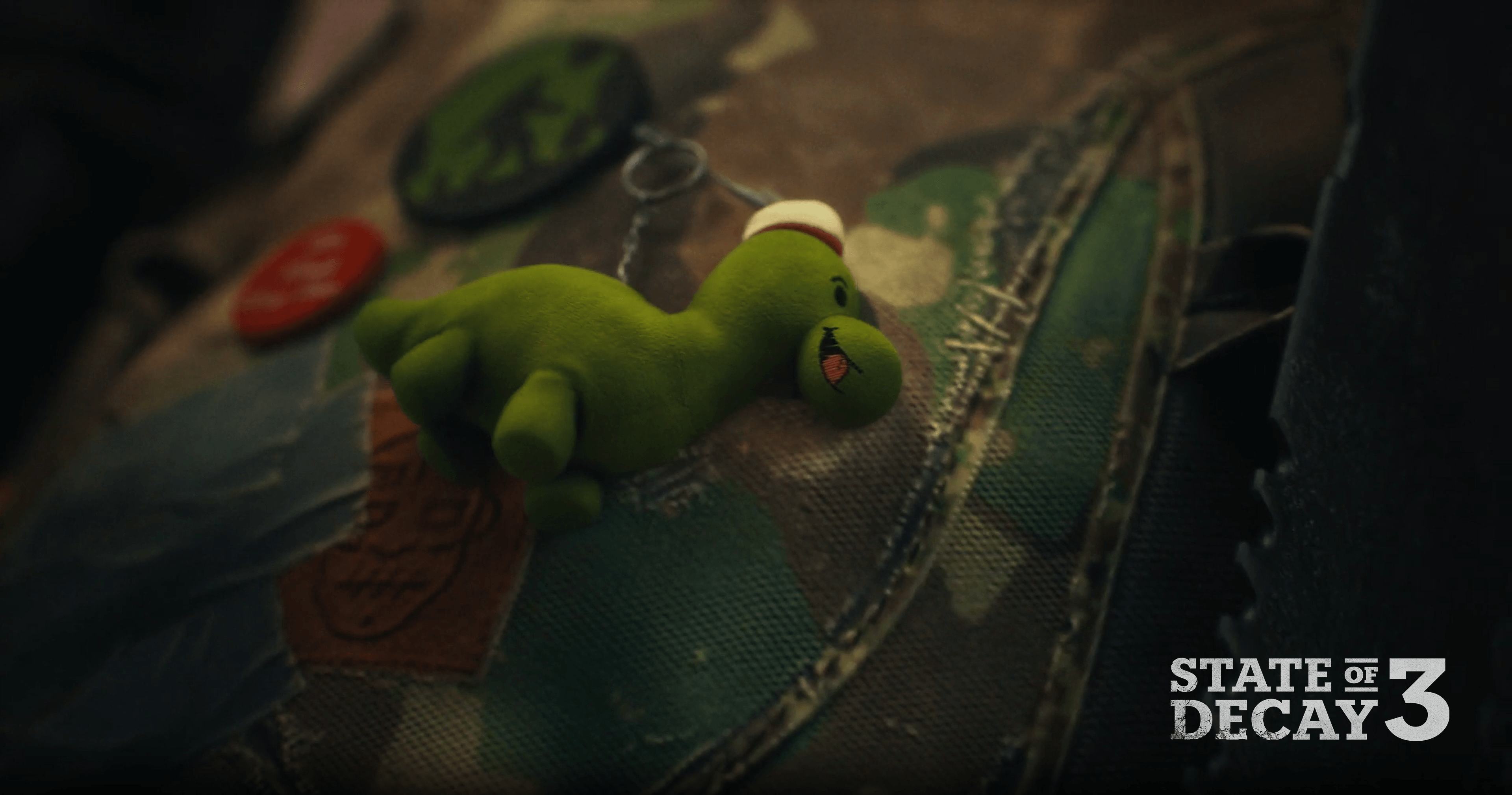 2024 trailer screen screenshot, close up of a Bronto Gas keychain