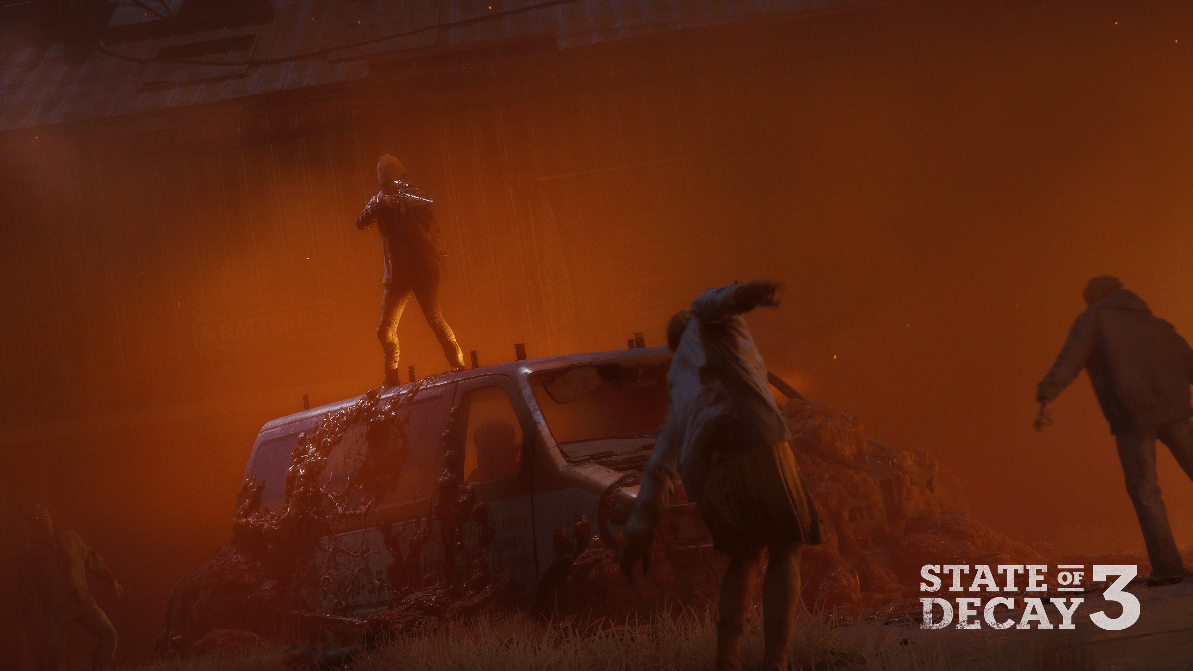 2024 trailer screen screenshot, player standing on roof of car with a rifle