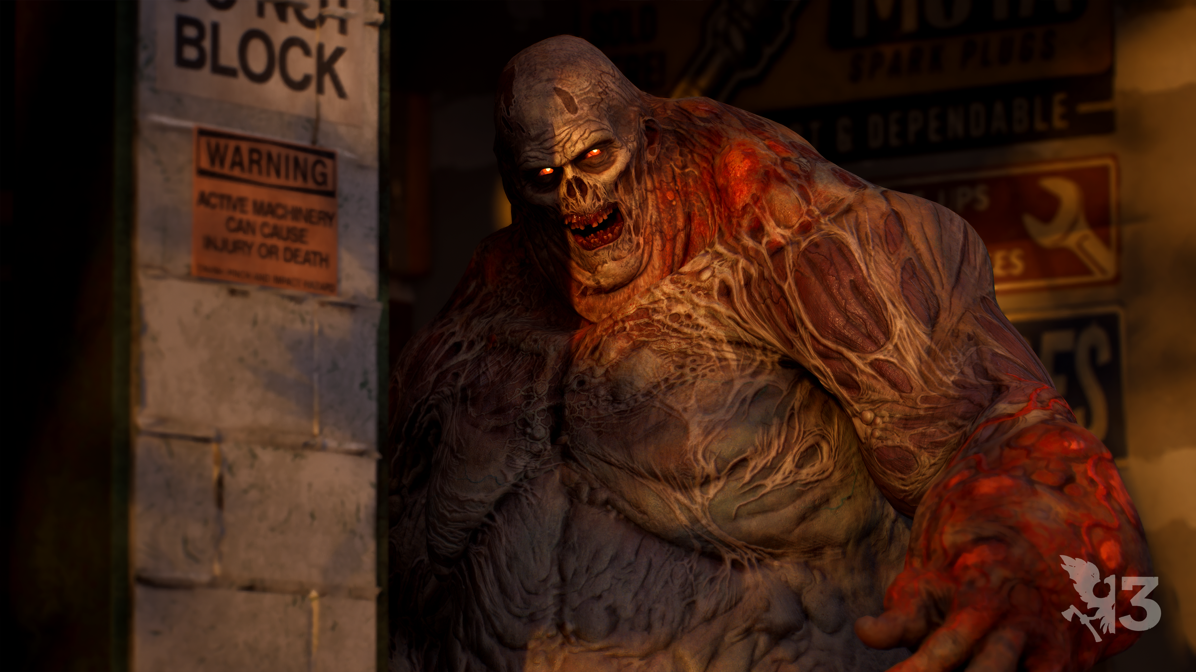 Screenshot of a Juggernaut peeking out from behind a wall